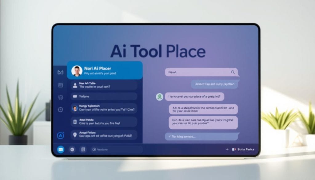 A sleek, modern AI chat widget interface designed for 24/7 customer service automation. In the foreground, a chat window with a friendly, human-like avatar. The middle ground features on-brand buttons and menus, allowing users to easily navigate and access features. The background is a clean, minimalist workspace with the &amp;amp;amp;amp;amp;amp;amp;quot;Ai Tool Place&amp;amp;amp;amp;amp;amp;amp;quot; logo prominently displayed, conveying a sense of professionalism and technology. The lighting is soft and natural, creating a warm and inviting atmosphere. The overall design is visually appealing, intuitive, and optimized for seamless customer interactions.